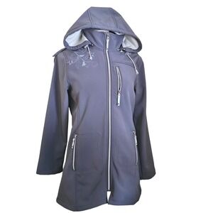 Emotions Womens Softshell Hooded Jacket Floral‎ Embroidery Full Zip Gray Size S
